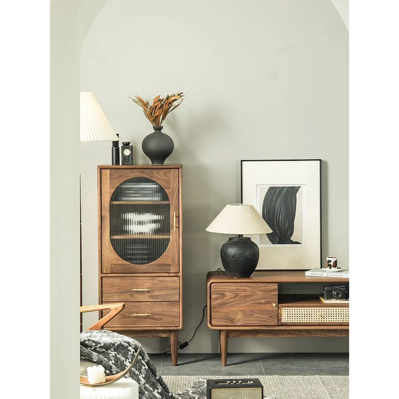 Small Black Walnut Wood Storage Cabinets
