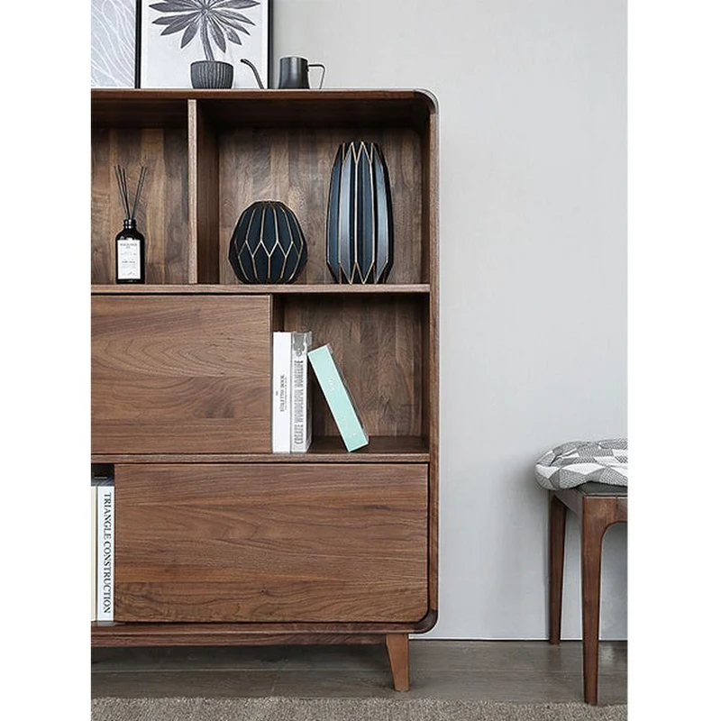 Solid Walnut Wood Display Cabinet with Storage
