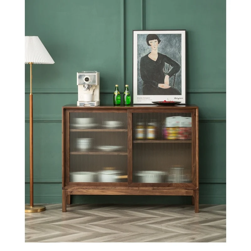 Cobalt Blur Sliding Glass Door Black Walnut Wood Kitchen Cabinet