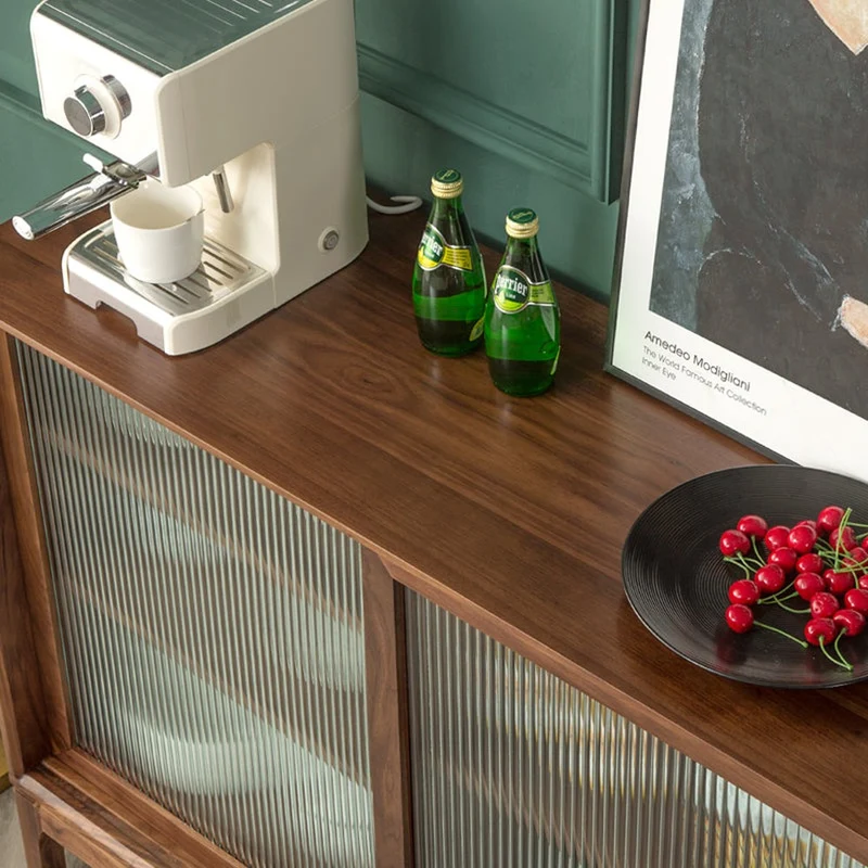 Cobalt Blur Sliding Glass Door Black Walnut Wood Kitchen Cabinet