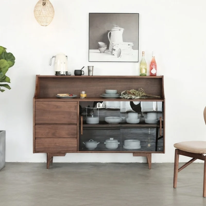 Cascade Long Open Space Natural Walnut Wood Kitchen Cabinets