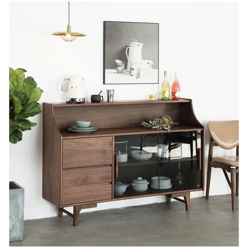 Cascade Long Open Space Natural Walnut Wood Kitchen Cabinets
