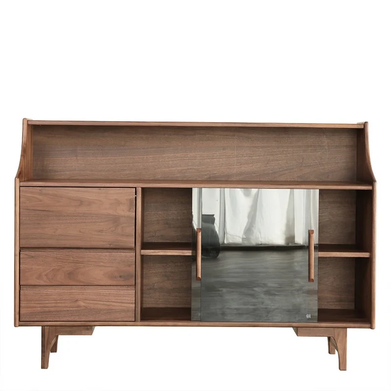 Cascade Long Open Space Natural Walnut Wood Kitchen Cabinets