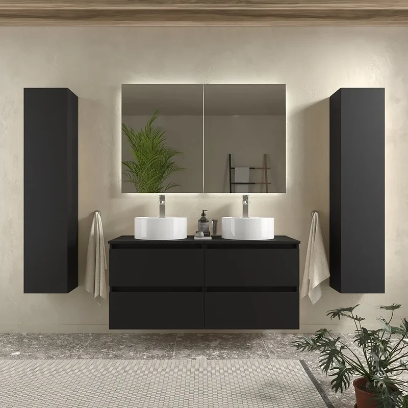Mueble de Baño con Lavabo Salgar Bequia 140 cm Negro Mate