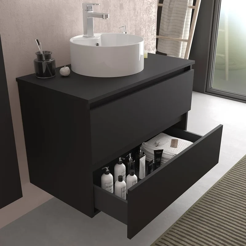 Mueble de Baño con Lavabo Salgar Bequia 140 cm Negro Mate