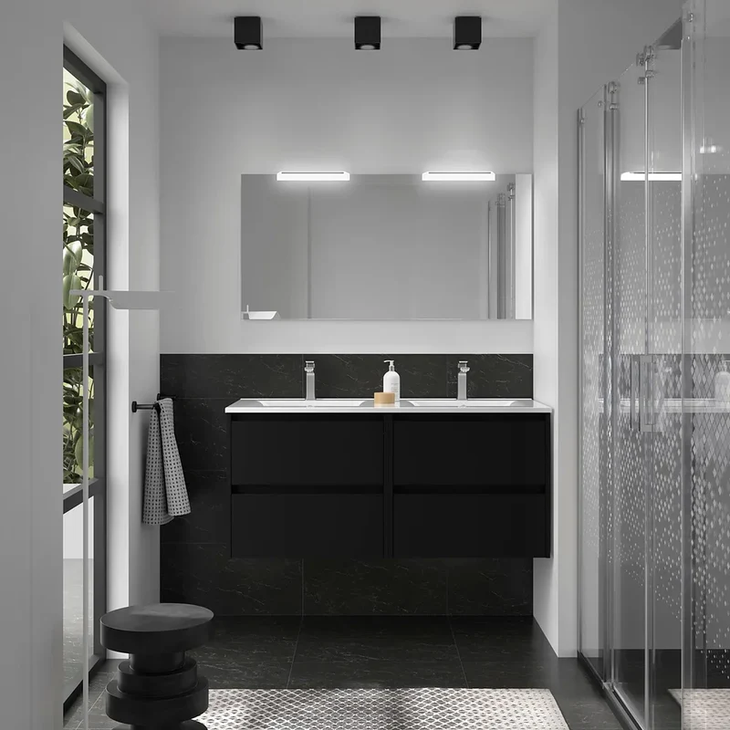 Mueble de Baño con Lavabo y 4 Cajones Salgar Noja 120 cm Negro Satinado