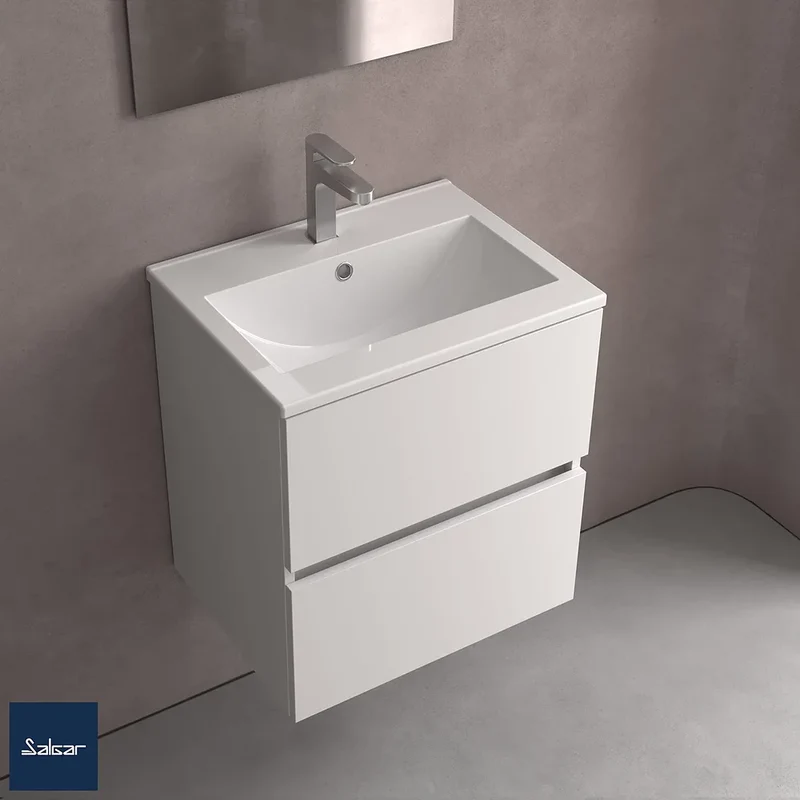 Mueble de Baño Suspendido con Lavabo y 2 Cajones Salgar Fussion Line Blanco Mate