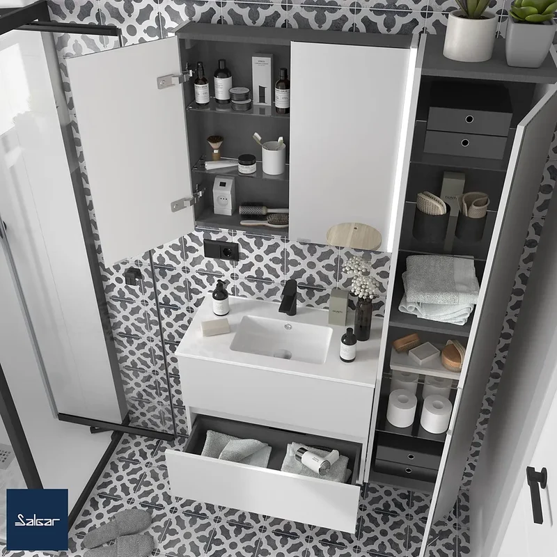 Mueble de Baño Suspendido con Lavabo y 2 Cajones Salgar Fussion Line Blanco Mate
