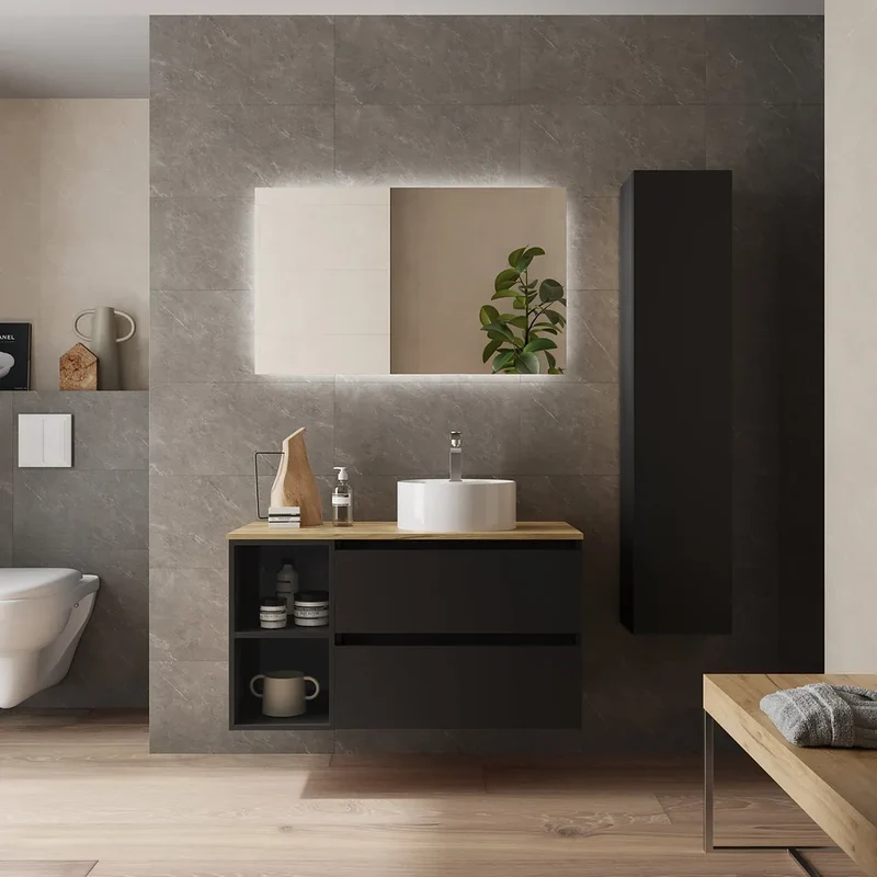 Mueble de Baño Lavabo sobre Encimera Salgar Bequia Plus 90 cm Negro Mate