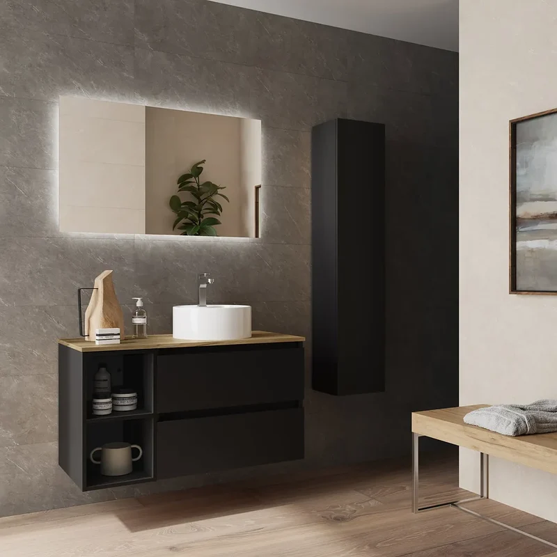 Mueble de Baño Lavabo sobre Encimera Salgar Bequia Plus 90 cm Negro Mate