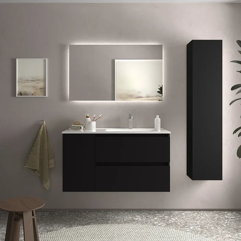 Mueble de Baño con Lavabo Salgar Bequia Plus 90 cm Negro Mate