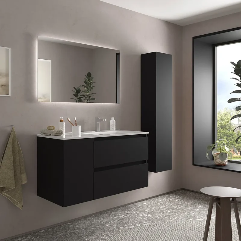 Mueble de Baño con Lavabo Salgar Bequia Plus 90 cm Negro Mate