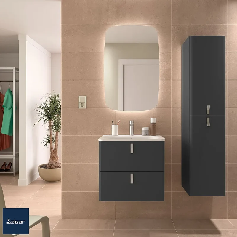 Mueble de Baño Suspendido con Lavabo y 2 Cajones Salgar Uniiq 60 cm Gris Antracita