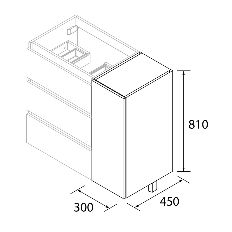 Coqueta, 1 Puerta Apertura Push para Mueble de 3 Cajones (300x810x450 mm)