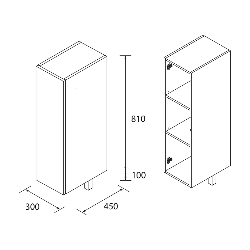 Coqueta, 1 Puerta Apertura Push para Mueble de 3 Cajones (300x810x450 mm)