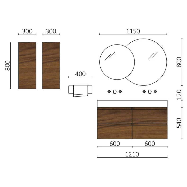 Conjunto SPIRIT 120cm de Nogal Maya | Moderno y Elegante