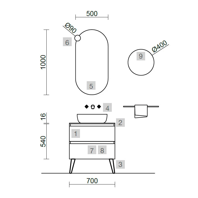 Conjunto Mueble de Baño SPIRIT 70cm. 2 Cajones Azul Noche