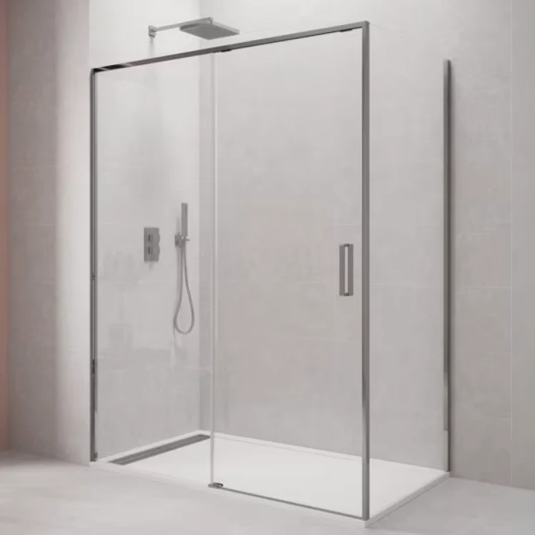 Mampara de Ducha TWENTY de GME. Frontal Fijo + Puerta Corredera, Opción de Lateral Fijo
