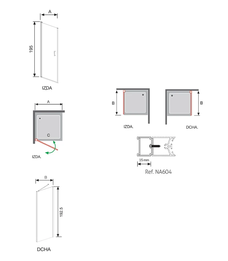 Mampara Angular Batiente NARDI 507, Puerta Abatible con Lateral Fijo | Ideal para Baños Pequeños