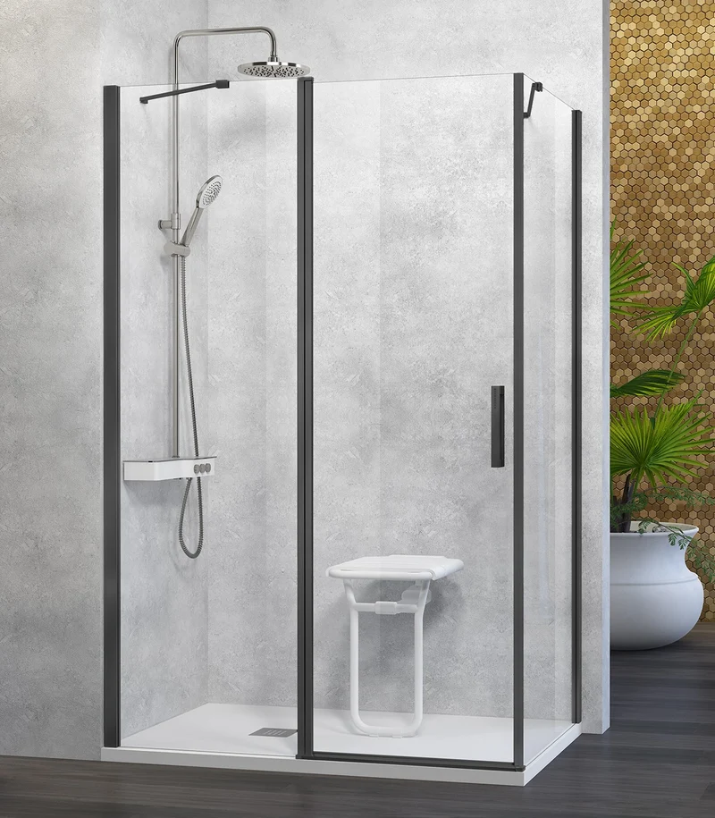 Mampara Angular Batiente NARDI 508 de Kassandra, Fijo con Puerta Abatible y Lateral Fijo