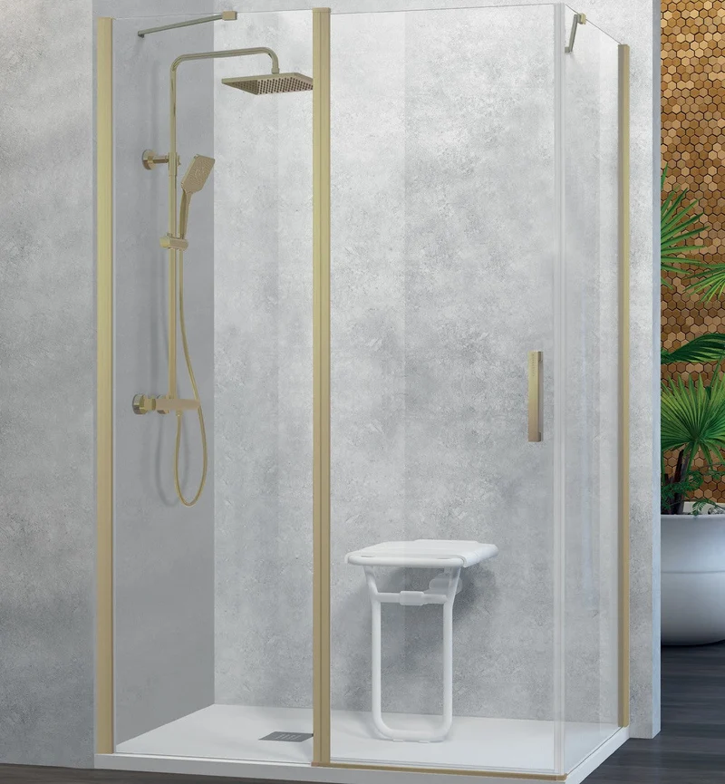Mampara Angular Batiente NARDI 508 de Kassandra, Fijo con Puerta Abatible y Lateral Fijo