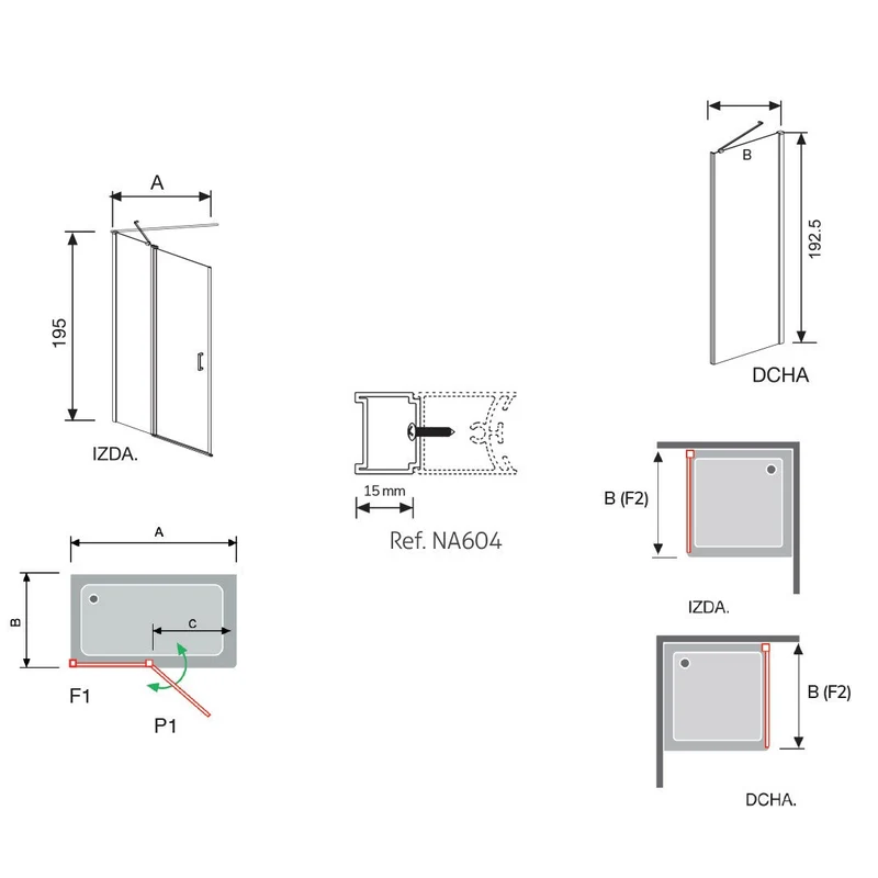 Mampara Angular Batiente NARDI 508 de Kassandra, Fijo con Puerta Abatible y Lateral Fijo