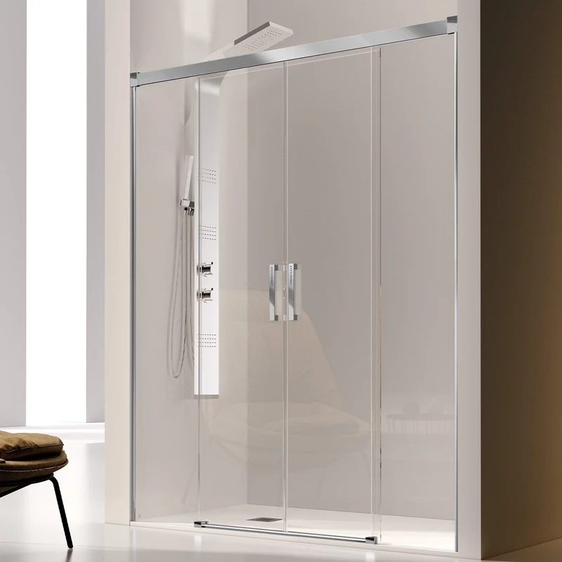 Mampara Frontal Corredera GLASÉ GS100 de Kassandra, 2 Fijos con 2 Puertas Correderas. Entrada en la Parte Central