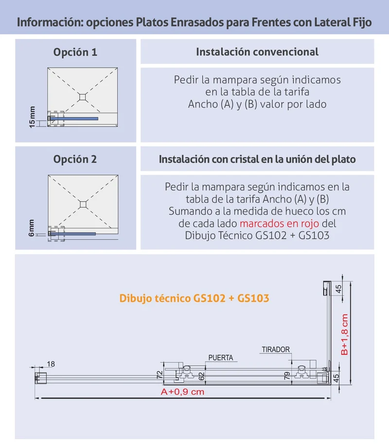 Mampara GLASÉ GS102 de Kassandra | Frontal fijo + Corredera con Opción de Lateral Fijo GS103
