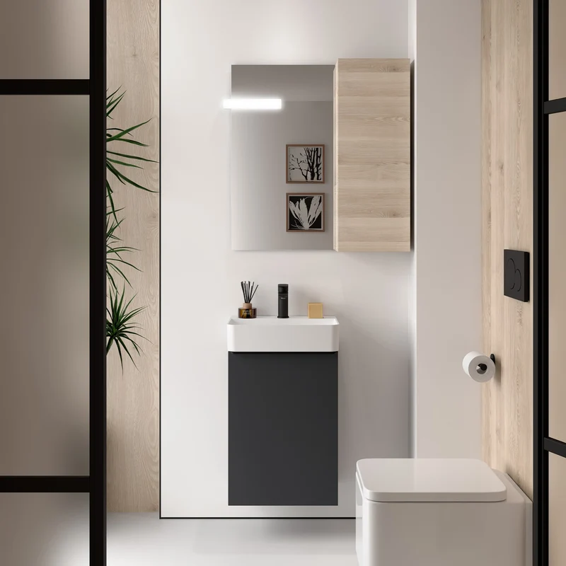 Mueble de baño para Espacio Reducido AIDA | 1 Puerta con Freno | 44 x 26.3 x 62 cm