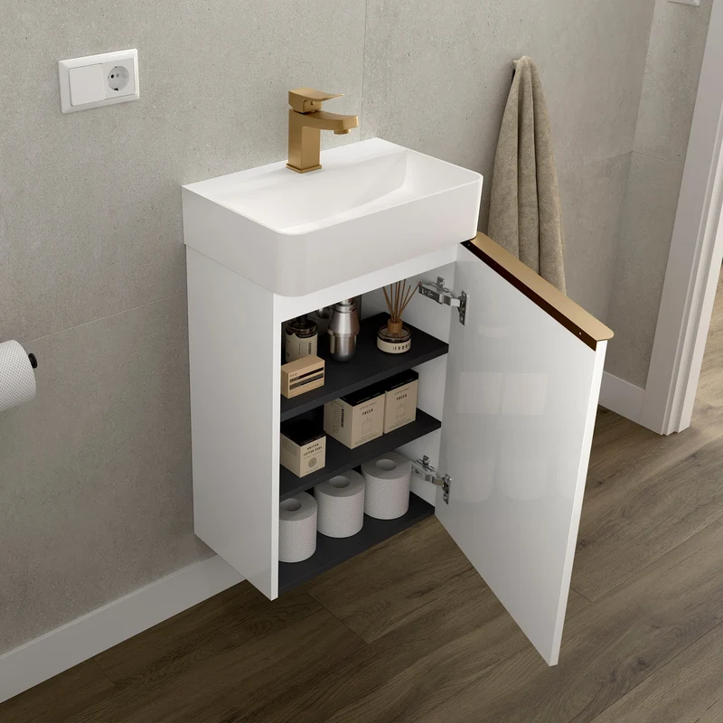Mueble de baño para Espacio Reducido AIDA | 1 Puerta con Freno | 44 x 26.3 x 62 cm