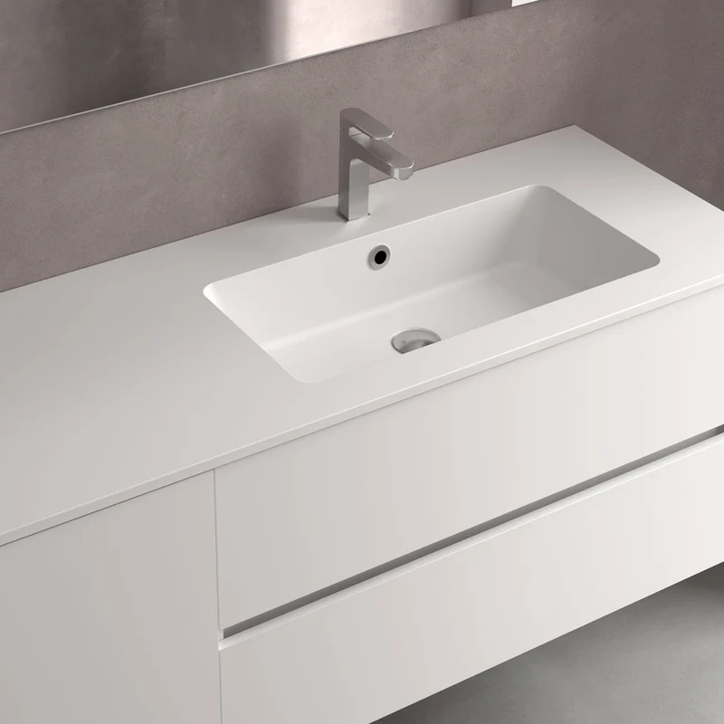 Lavabo VILNA con Poza Desplazada MineralSolid de Salgar. De 90 a 160 cm