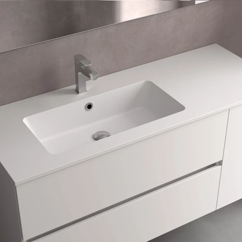 Lavabo VILNA con Poza Desplazada MineralSolid de Salgar. De 90 a 160 cm