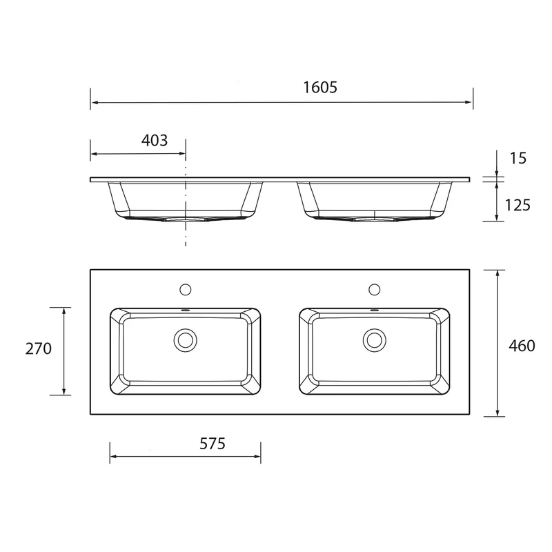Lavabo Doble VILNA Mineral Solid de Salgar. De 120 a 160 cm