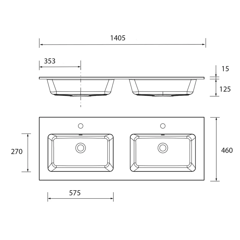 Lavabo Doble VILNA Mineral Solid de Salgar. De 120 a 160 cm