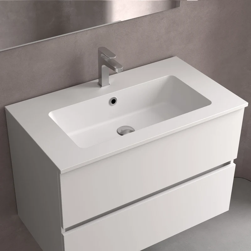 Lavabo VILNA MineralSolid de Salgar. Blanco Mate de 61 a 121 cm