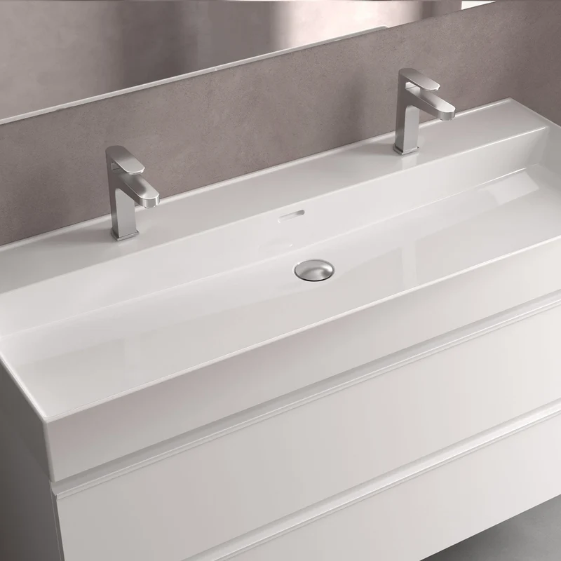 Lavabo Doble VENETO de Salgar. Porcelana Blanca de 121 cm