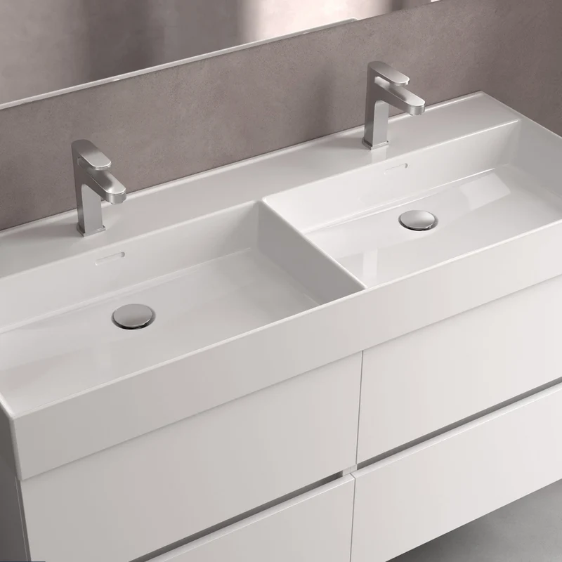 Lavabo Doble VENETO de Salgar. Porcelana Blanca de 121 cm