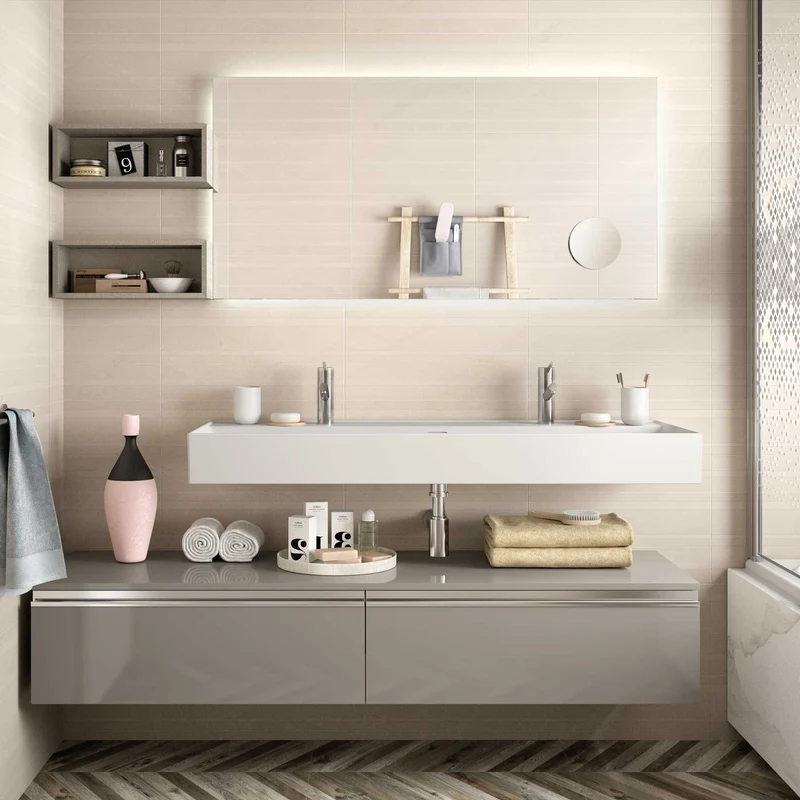 Lavabo Doble VENETO de Salgar. Porcelana Blanca de 121 cm