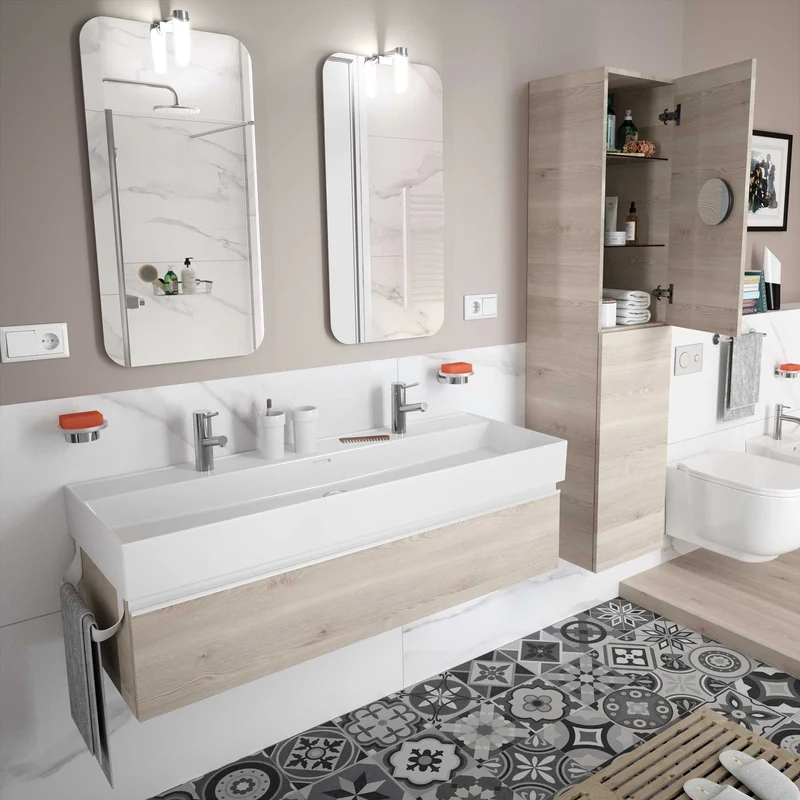 Lavabo Doble VENETO de Salgar. Porcelana Blanca de 121 cm