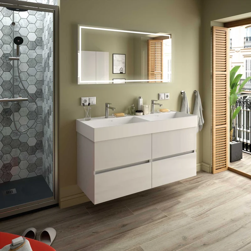 Lavabo Doble VENETO de Salgar. Porcelana Blanca de 121 cm