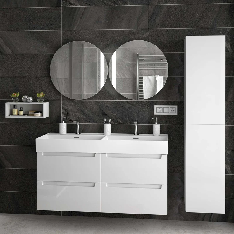 Lavabo Doble VENETO de Salgar. Porcelana Blanca de 121 cm