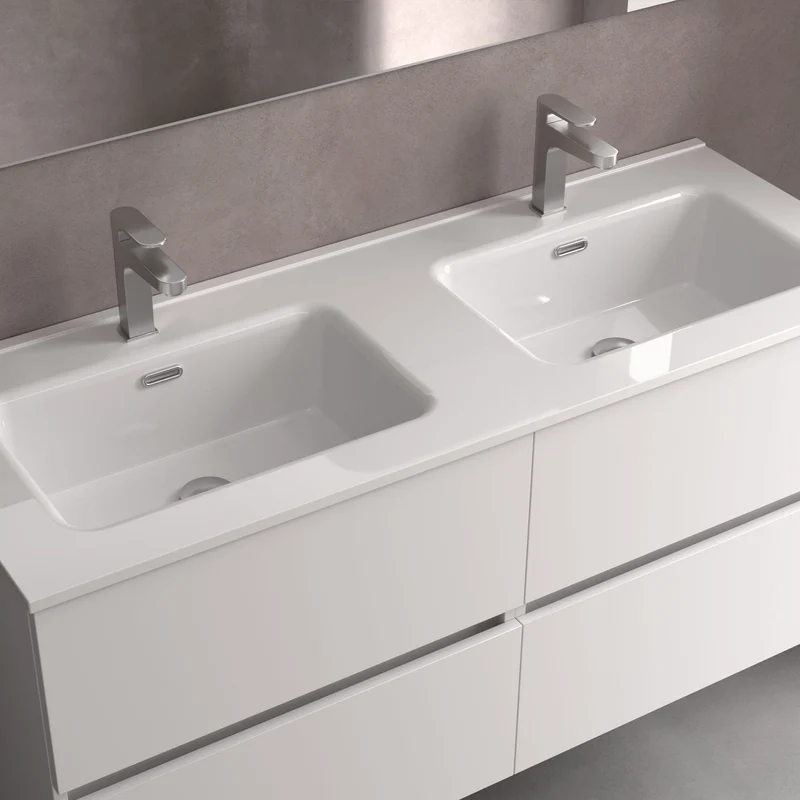 Lavabo Doble Poza CONSTANZA 121 cm. Blanco Brillo