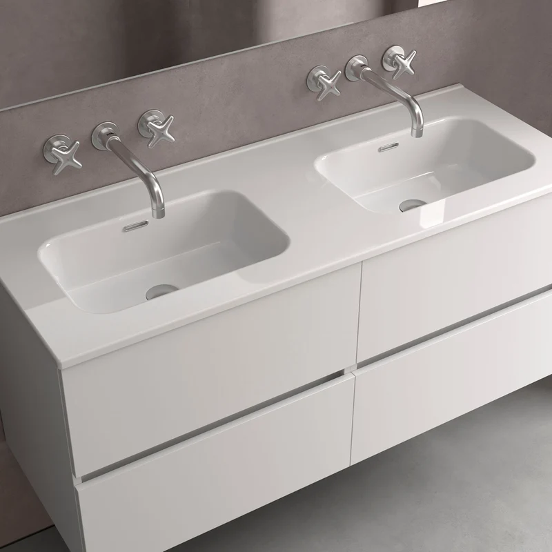 Lavabo Doble Poza CONSTANZA 121 cm. Blanco Brillo