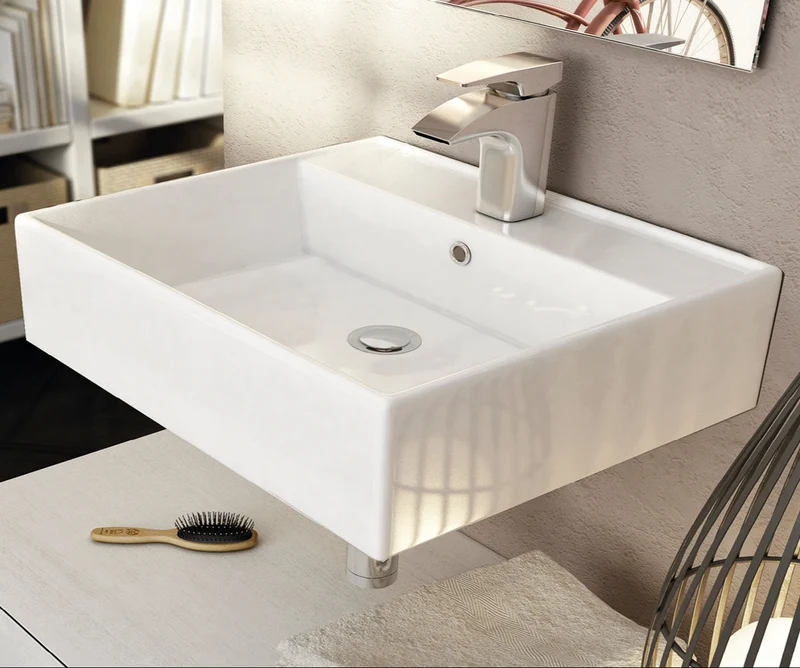 Lavabo Rectangular Suspendido de Porcelana LEO de Art&Bath. 50x35x12 cm.