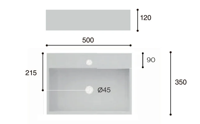 Lavabo Rectangular Suspendido de Porcelana LEO de Art&Bath. 50x35x12 cm.
