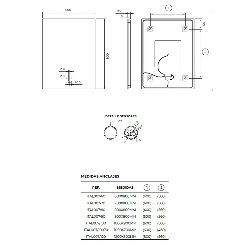 Espejo de baño Led Cuadrado ITALIA de Ledimex