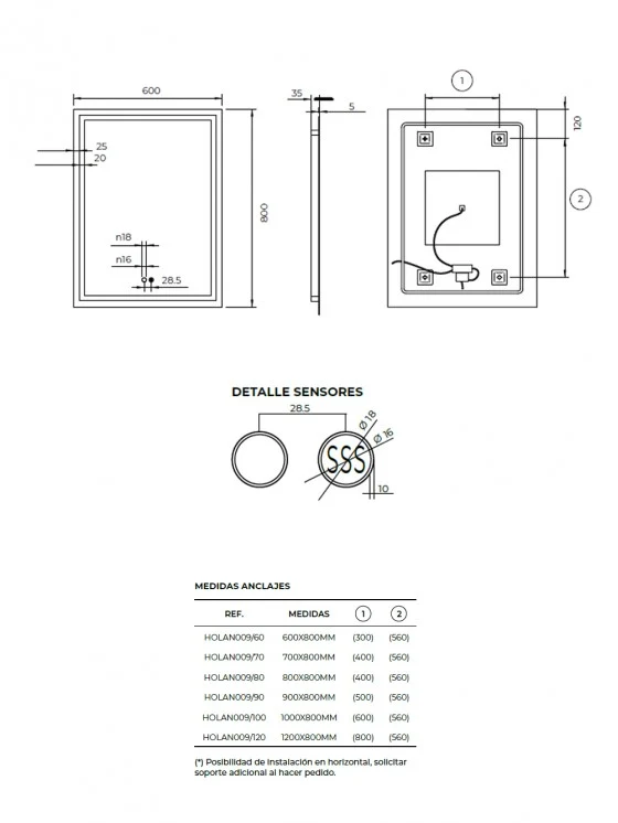 Espejo de baño Led Cuadrado HOLANDA de Ledimex