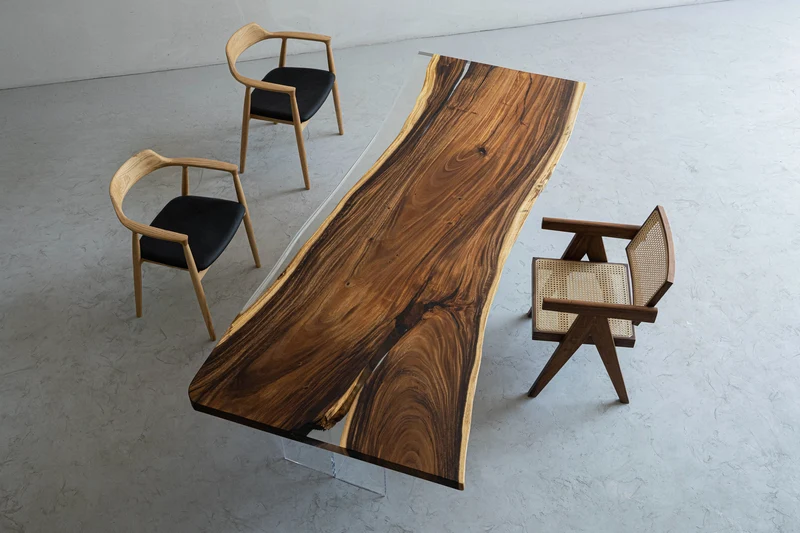 Live Edge Single Wood Slab Rectangle Epoxy Resin Table