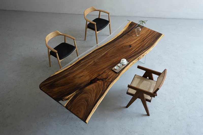 Live Edge Single Wood Slab Rectangle Epoxy Resin Table