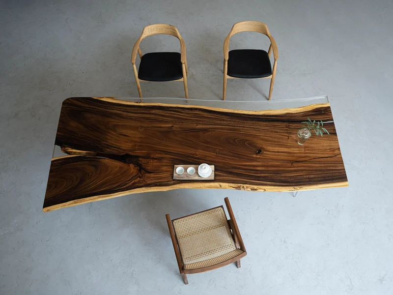 Live Edge Single Wood Slab Rectangle Epoxy Resin Table